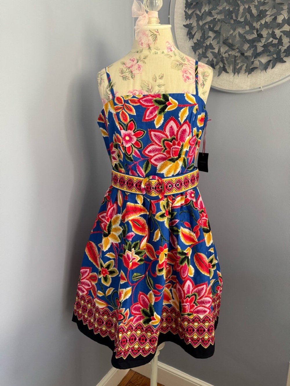 Cynthia Rowley Blue Floral Fit and Flare Mini Dress with Belt